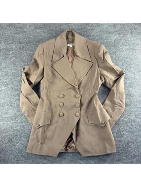 VTG‎ Y2K Bebe Tan Brown Double Breasted Blazer Jacket 8 Parka Trench Coat